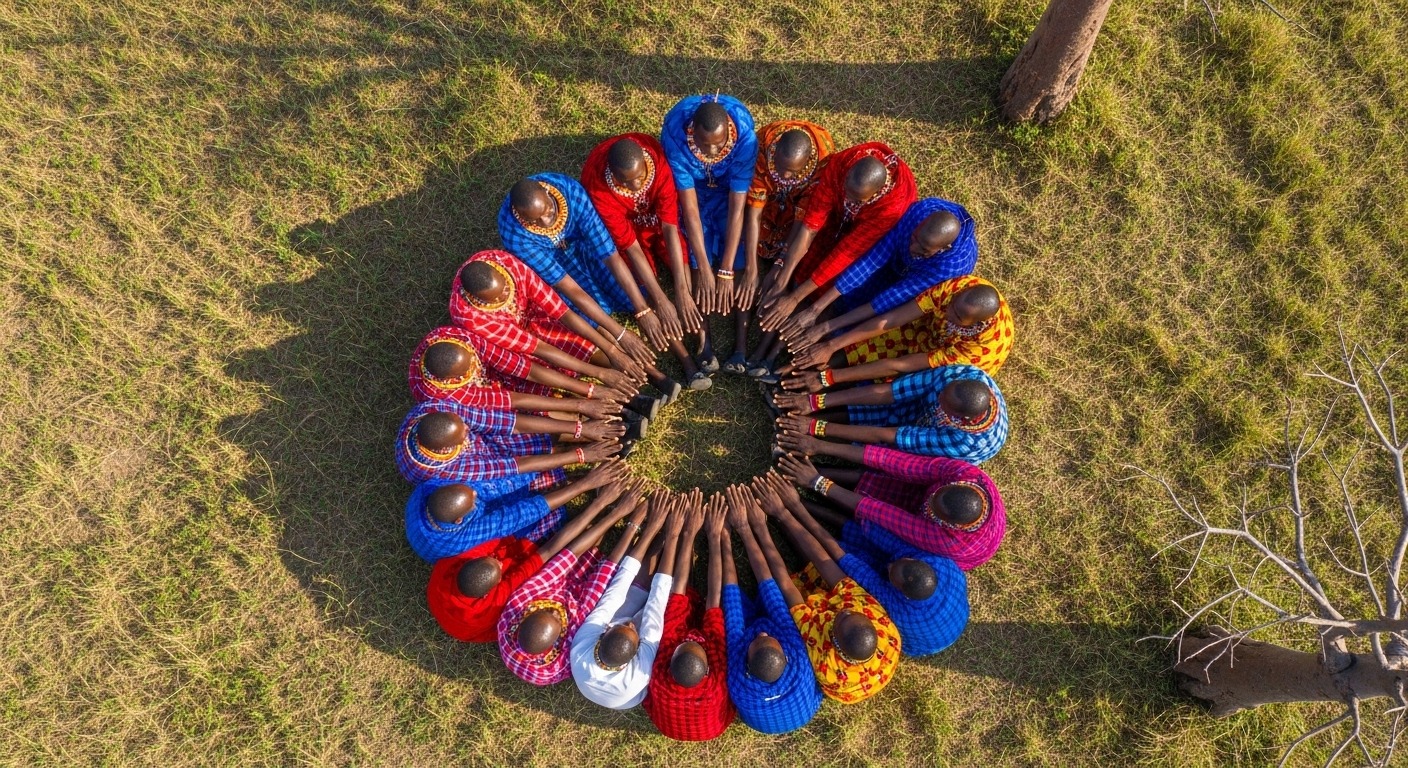 Community awareness workshop — diverse adults and elders gathered in an engaged participatory meeting under trees in Western Kenya