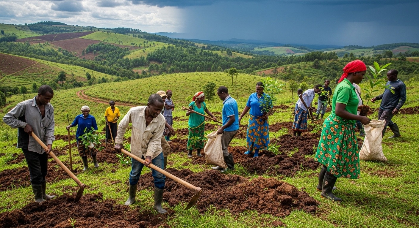 Volunteers planting trees in Western Kenya
