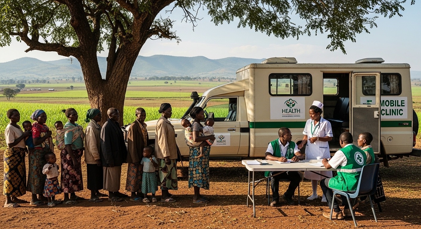 Kenyan community health outreach — mobile clinic in rural Trans Nzoia village