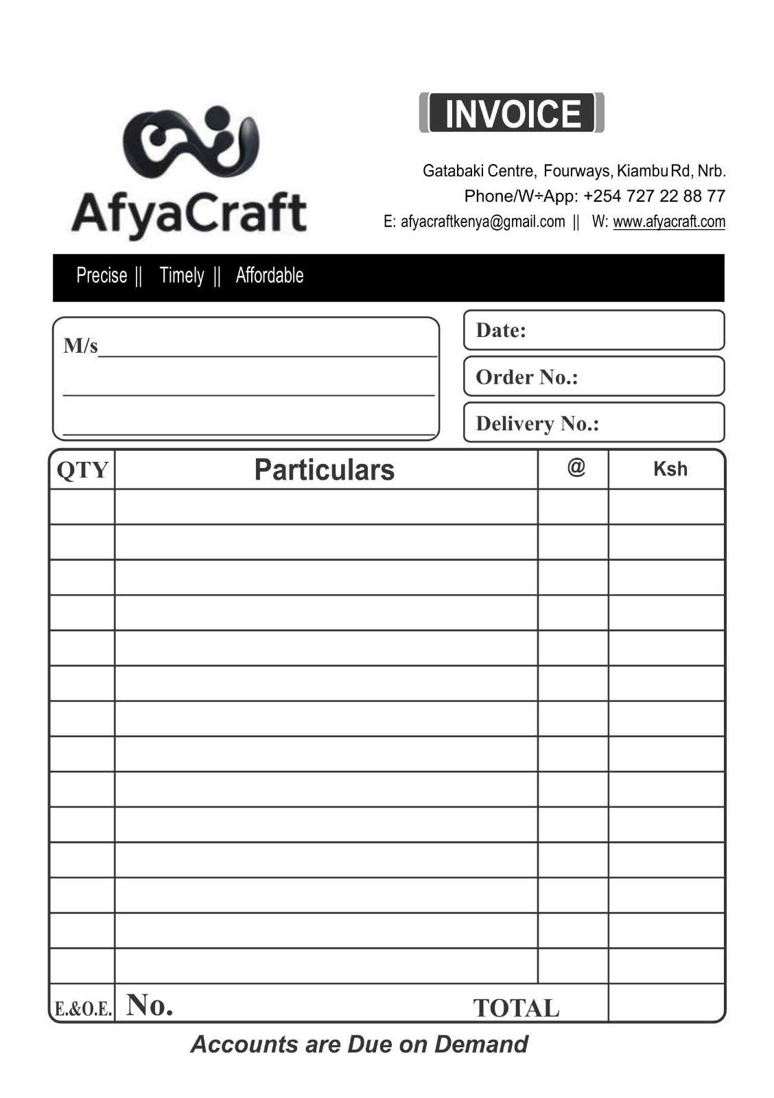 Afyacraft Invoice